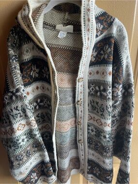 SML Sport LTD Vintage Knit Acrylic Hooded Cardigan Sweater L